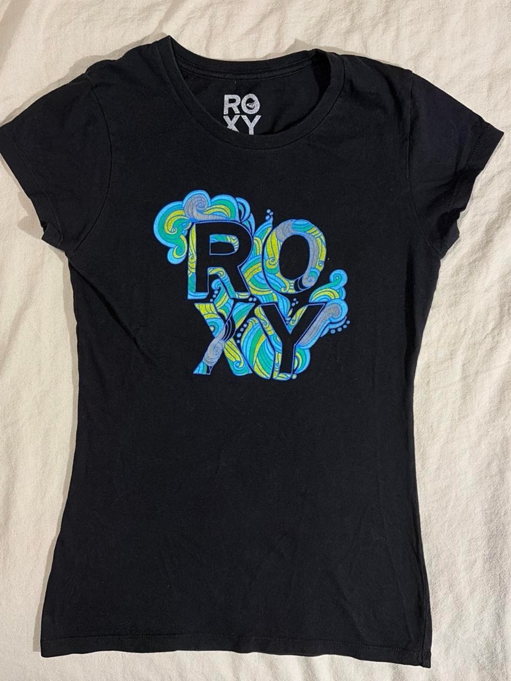 Roxy Baby Tee with Blue-Green Swirl Logo